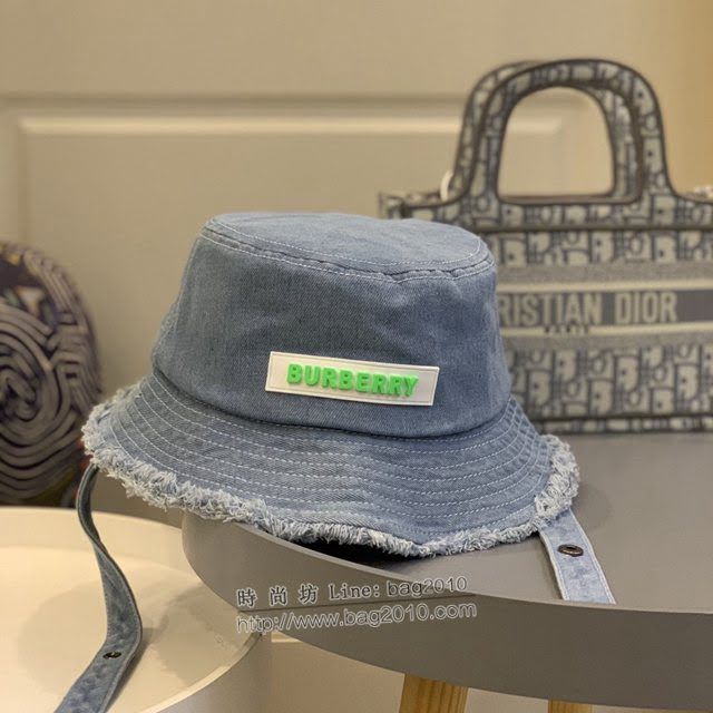 Burberry男女同款帽子 巴寶莉新款重工洗水牛仔加防風繩漁夫帽遮陽帽  mm1650